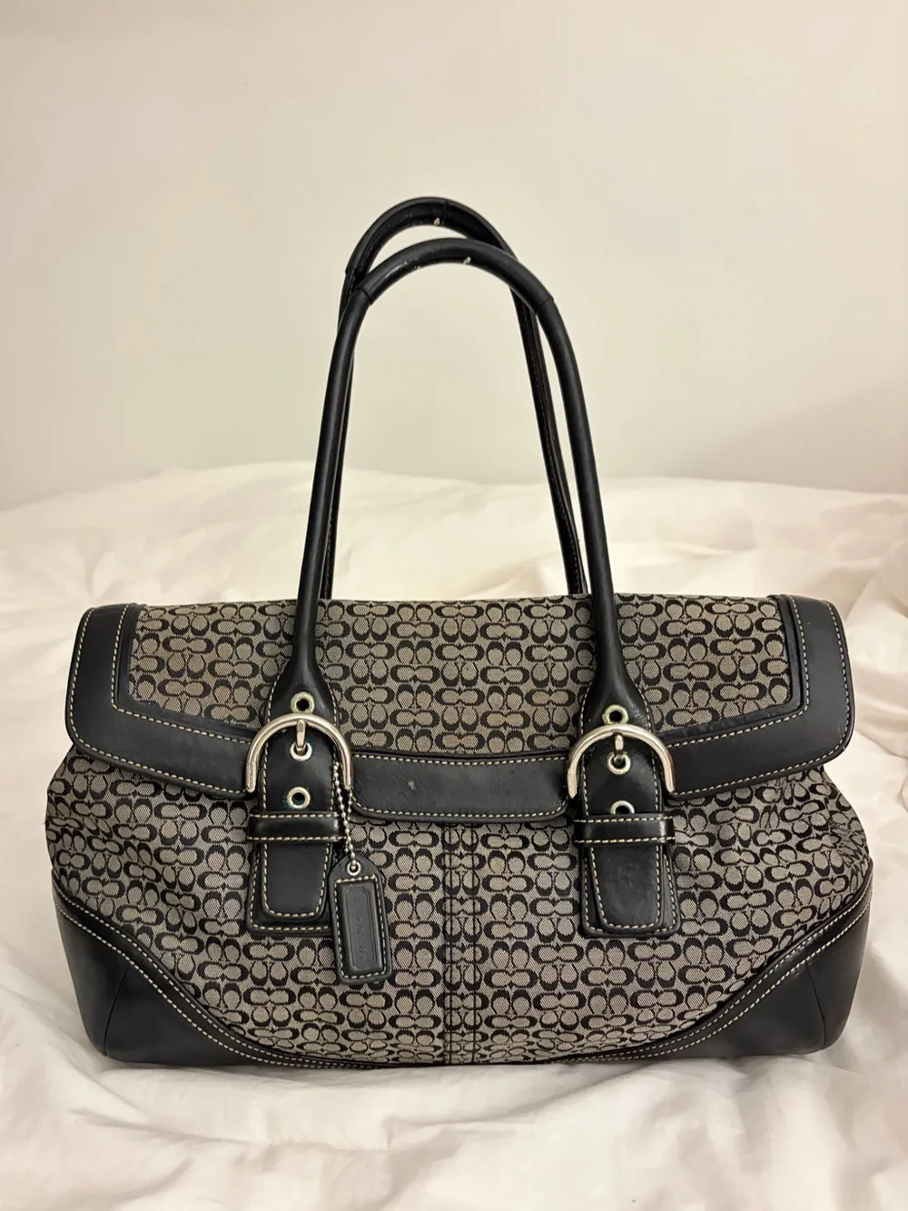 Coach Brown Monogram Shoulder Bag with Black Trim